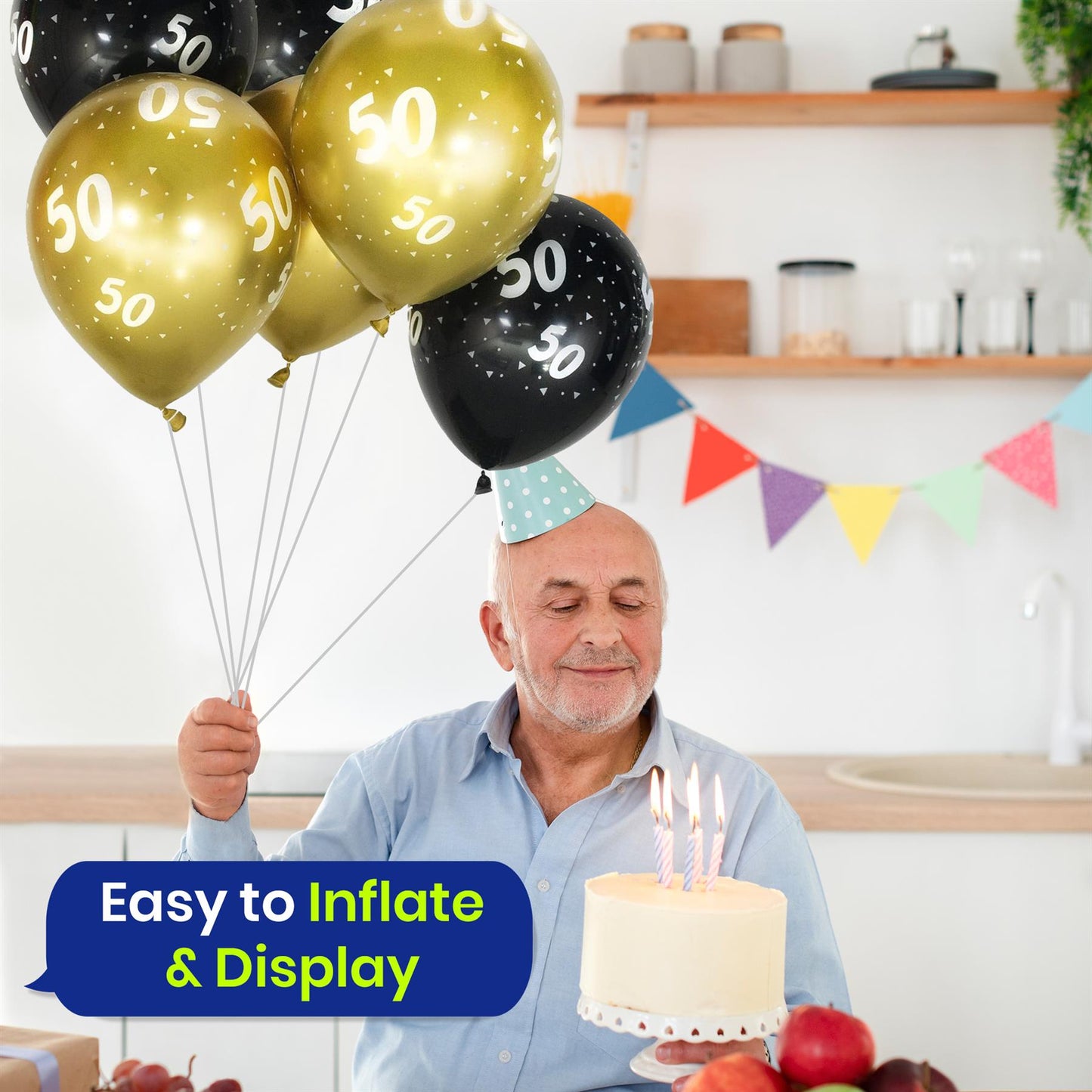 Age 50 Black and Gold Latex Balloons Milestone Birthday, 12 Inch Pack of 6