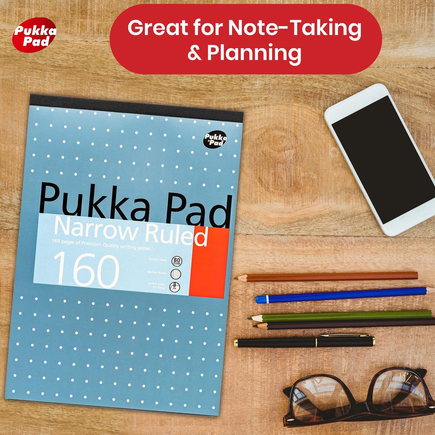 Pukka Pad A4 Refill Pad 160 Pages Metallic Notebook, 80GSM Perforated Paper Writing Pads for Work