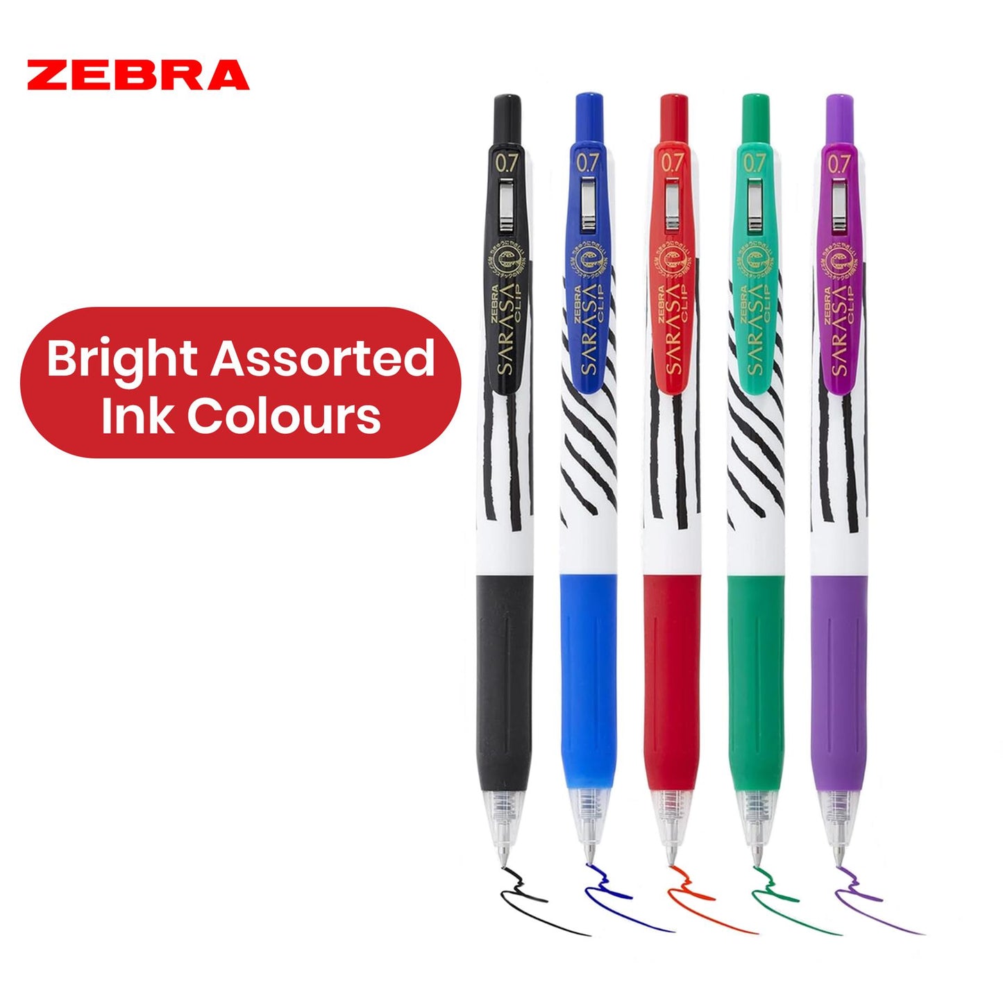Zebra Gel BallPoint Plastic 0.7mm Fine Tip Retractable Pen, Quick Dry Pens for Schools (Pack of 5)