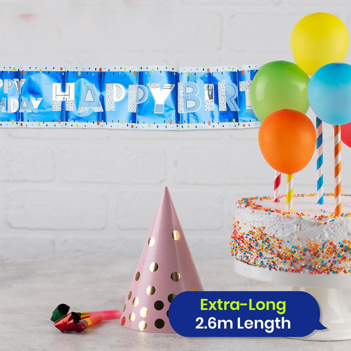 Happy Birthday Blue Recyclable Paper Banner 260cm Party Decor for Kids Adults