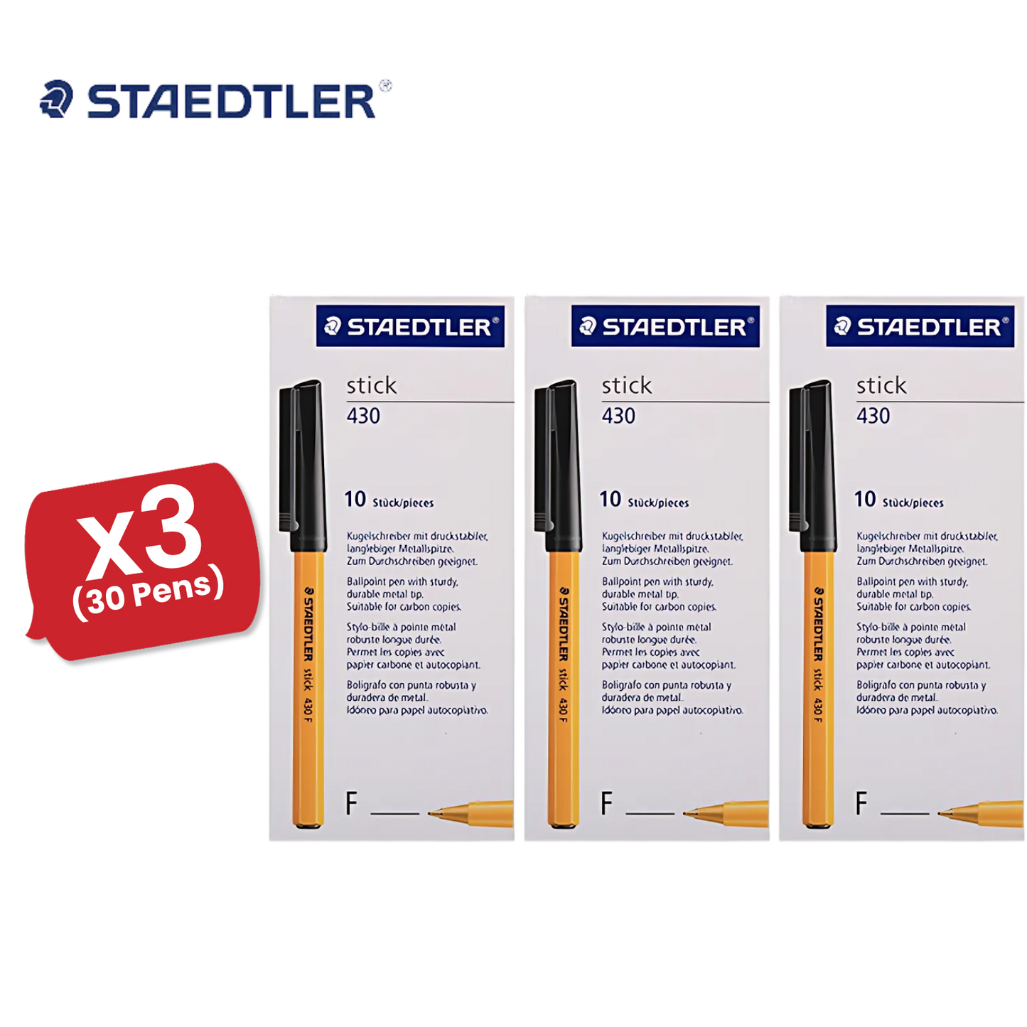 Staedtler Fine 0.3mm Black 430 F-9 - Pack of 10 - 3 Packs