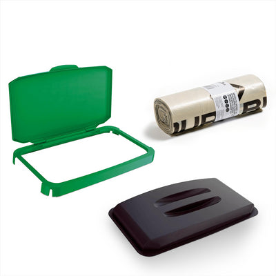 DURABIN 60L Bin Lid Green Hinged & Black Lids & 25x Recycled 110L Liners