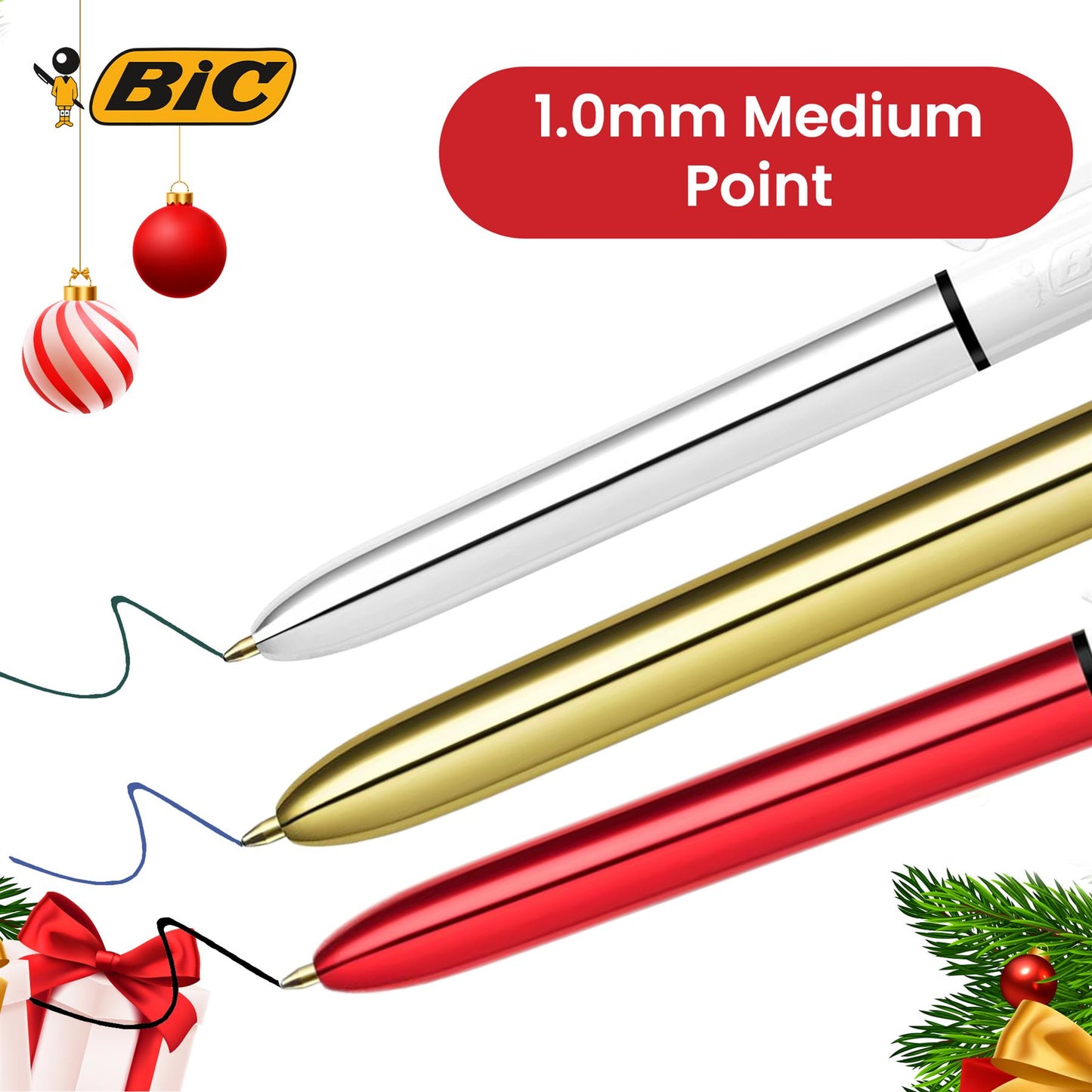 Bic 4 Colour Shine - Christmas Blister 1 Gold, 1 Silver, and 1 Red Pen