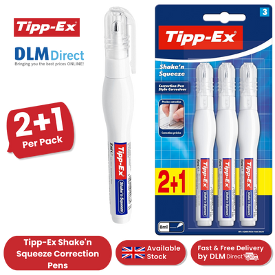 Tipp-Ex Correction Pen 8ml - Quick-Drying, Precise Error Correction, Pack of 3