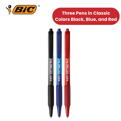 Bic Soft Feel Ballpoint Pens Medium Point (1.0 mm) (Black,Blue,Red), Pack of 3