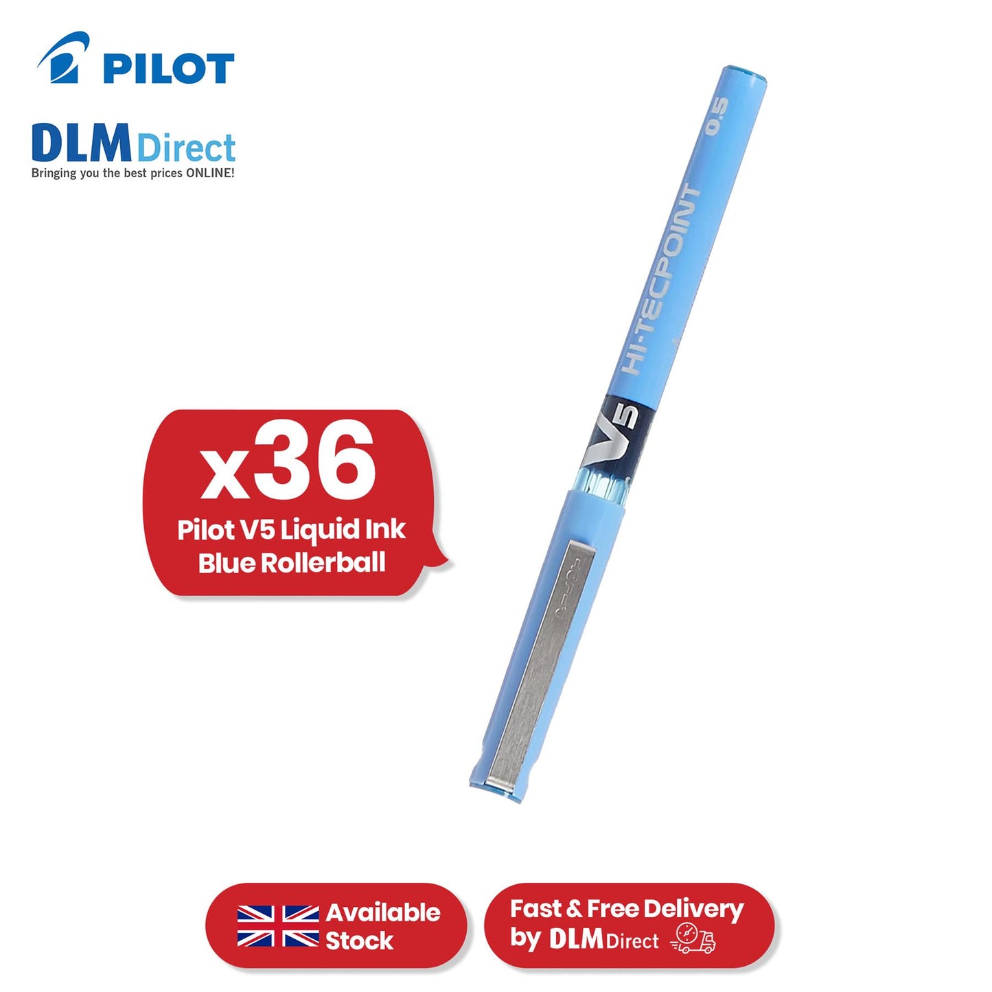 Pilot V5 Liquid Ink Rollerball Fine Value Pack Blue Single Pen - 1 to 36 Packs