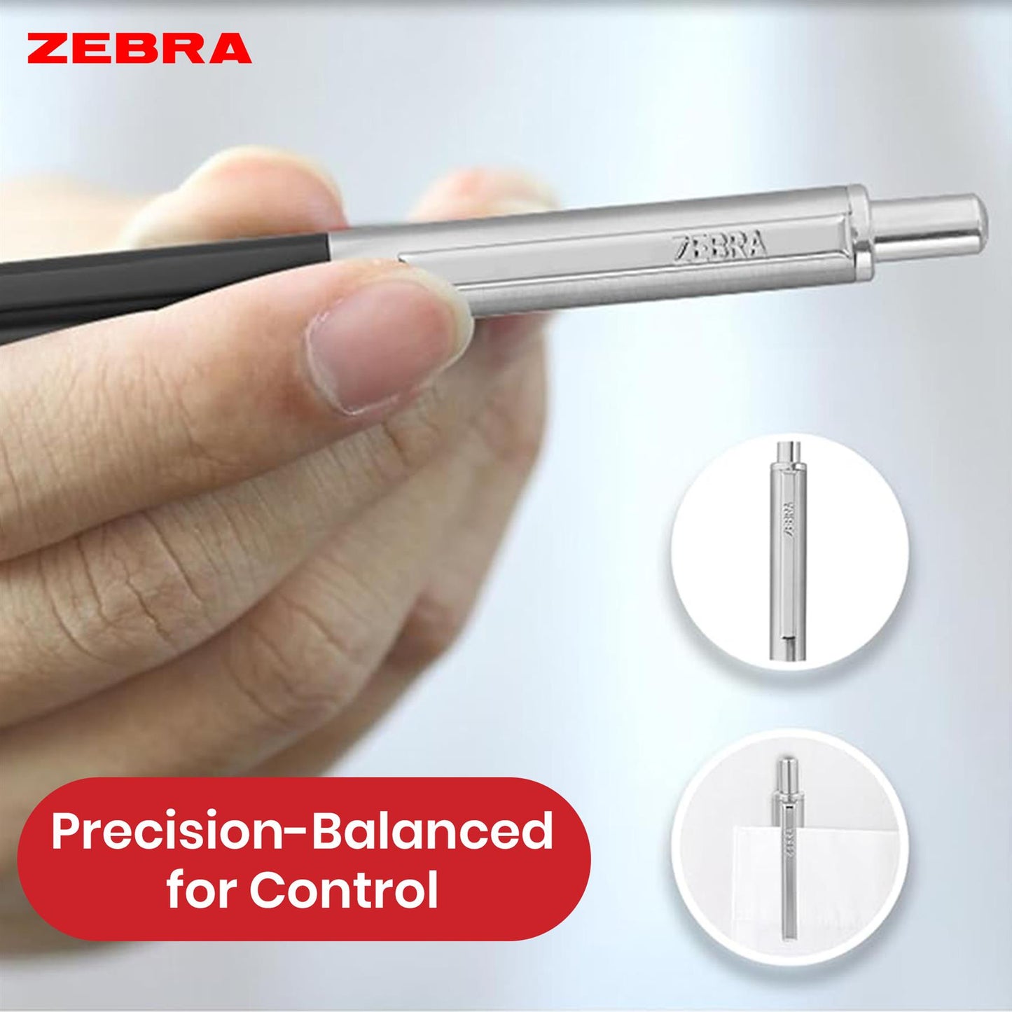 Zebra Ballpoint, Stainless Steel Retractable Pen Refillable Fine Point Biro for Presentation, Meeting & Assignments-Black