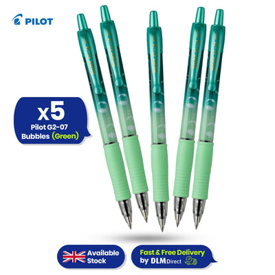 Pilot G2 Gel Pen Bubble Green Pack of 5 Blue Gel Ink 0.7mm Ergonomic Grip