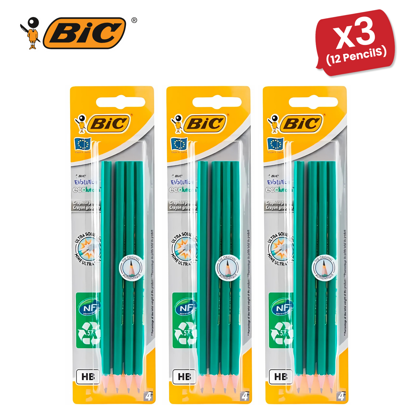 BIC Evolution Original HB Graphite Pencils - 4 Count (Pack of 1) - Pack of 1 to 5