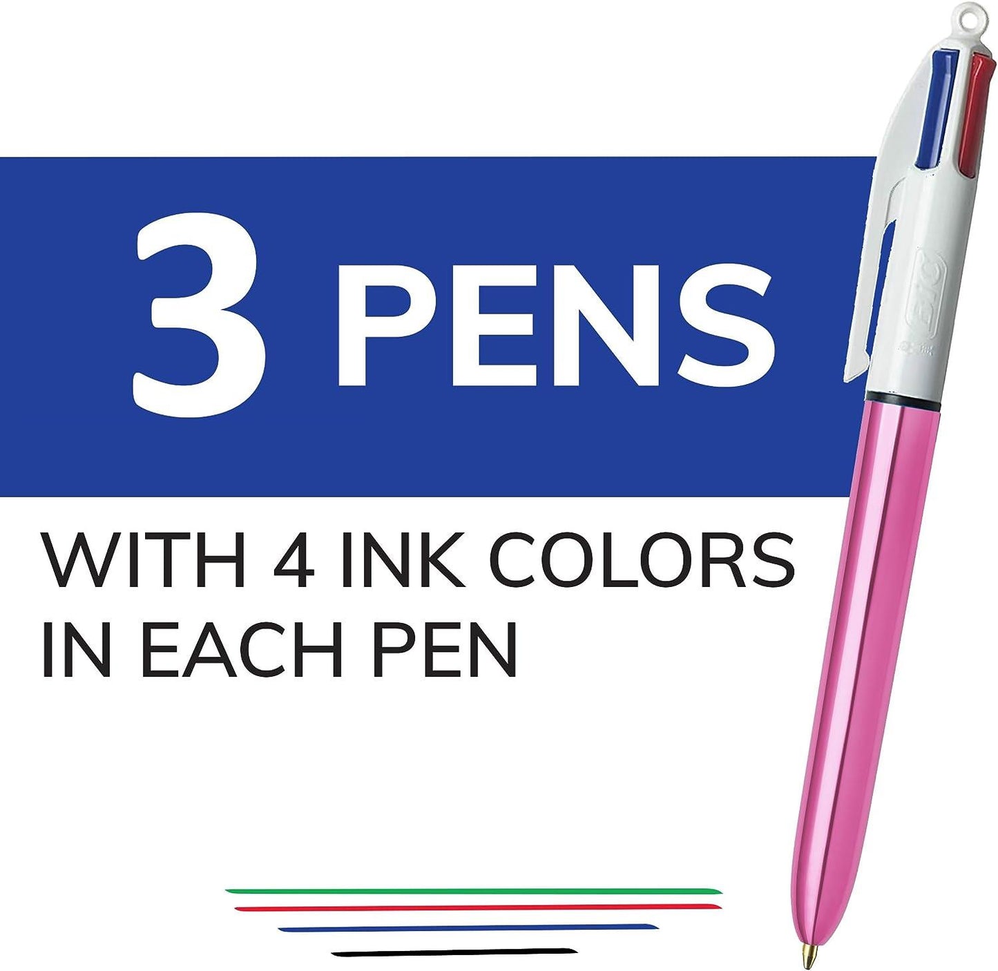 Bic 4 Colour Shine - Pink - Pack of 3