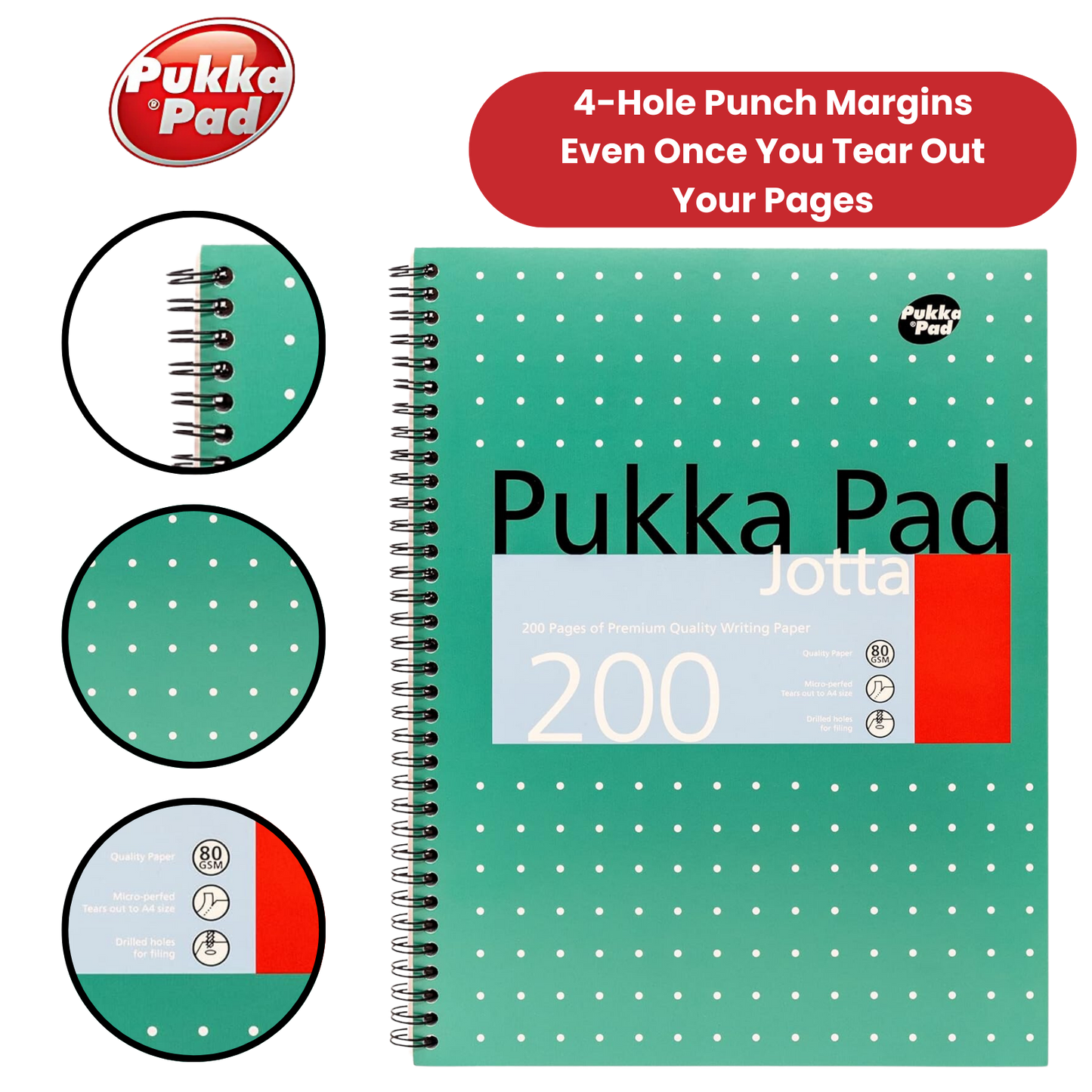 Pukka Pad A4+ Metallic Jotta Notebook, Green Wirebound, 200 Pages 80gsm