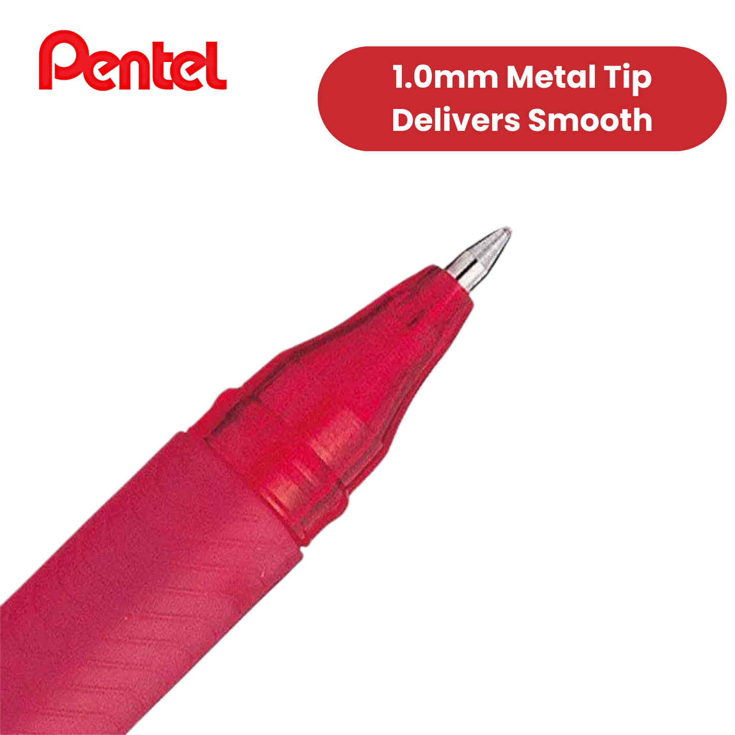 Retractable EnerGel rollerball pen ideal for everyday use. Quick drying, smooth flowing EnerGel ink, suitable for right or left-handed writers. Reduces smudging on hands and paper. Transparent barrel for easy view of remaining ink. Soft latex-free grip –