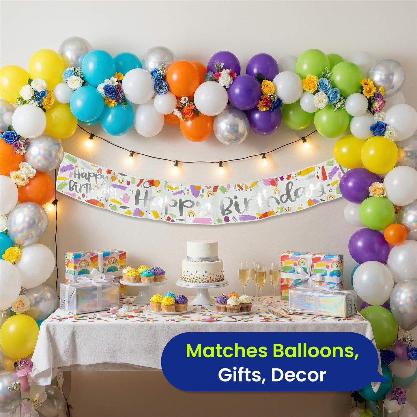 On The Wall Happy Birthday Brights Banner 260cm, Ready to Hang Decor