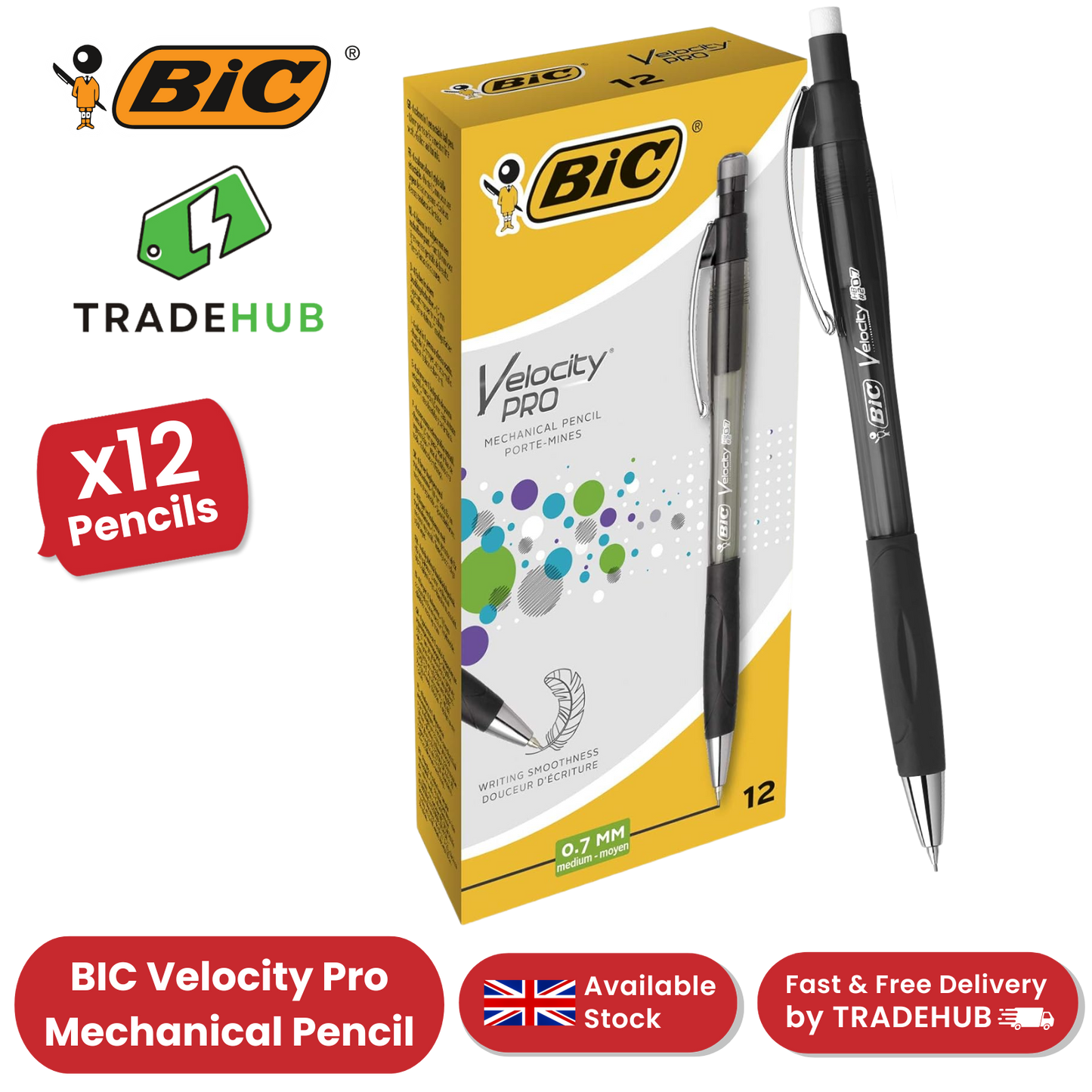 BIC VELOCITY PRO MECHNICAL PENCIL 0.7MM - PACK OF 12 - 1 to 5 Packs