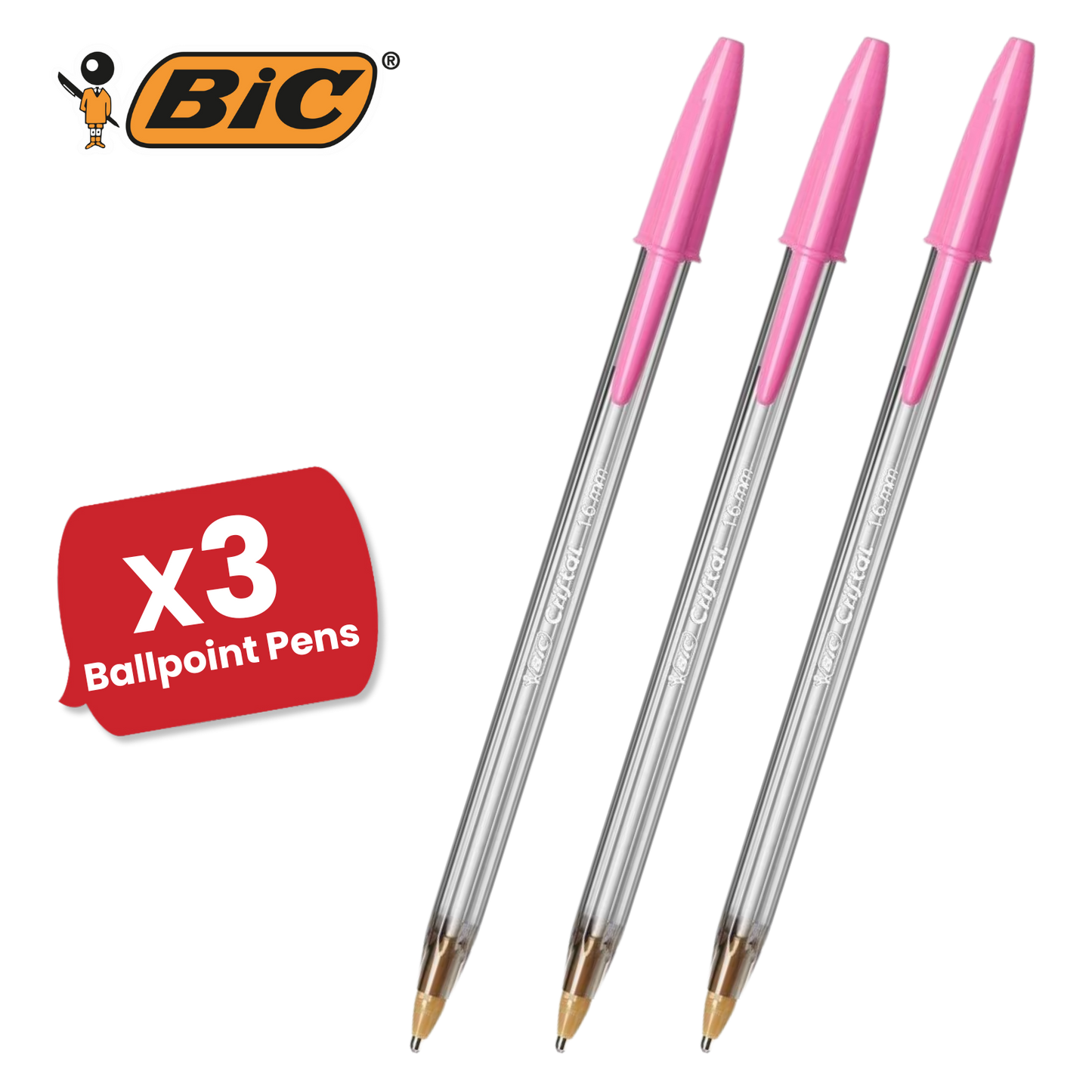 BIC Cristal Ballpoint 1.6mm Medium Point Pen Smooth Writing & Stylish Pen - Pink