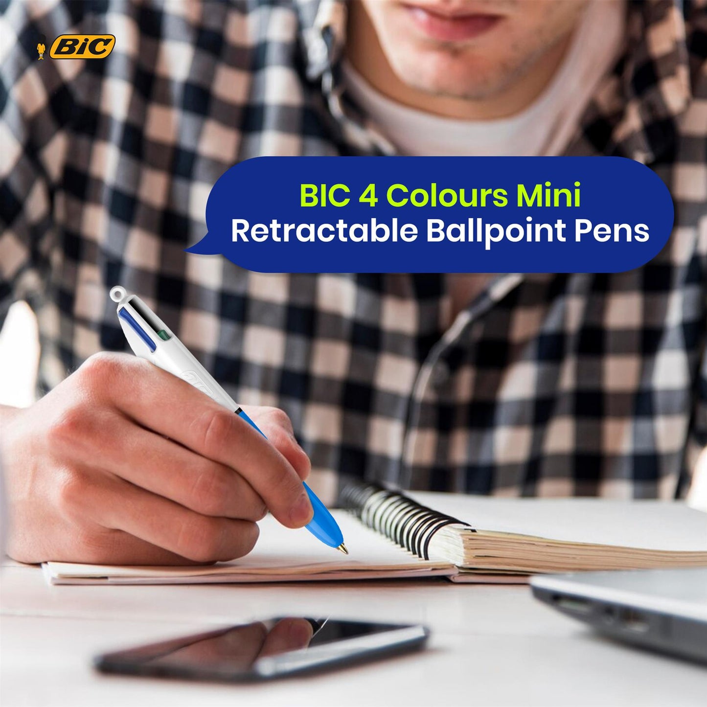 BIC 12x 4-Colour Mini Pens Medium Points 12cm Sized Pens for Office & Home