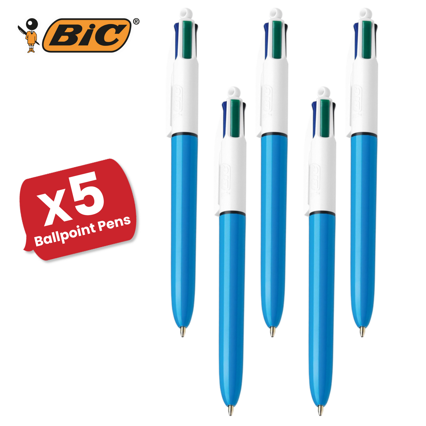 Bic 4-Colours Original Medium Ballpoint Pen 1.0mm Tip - Pack of 5