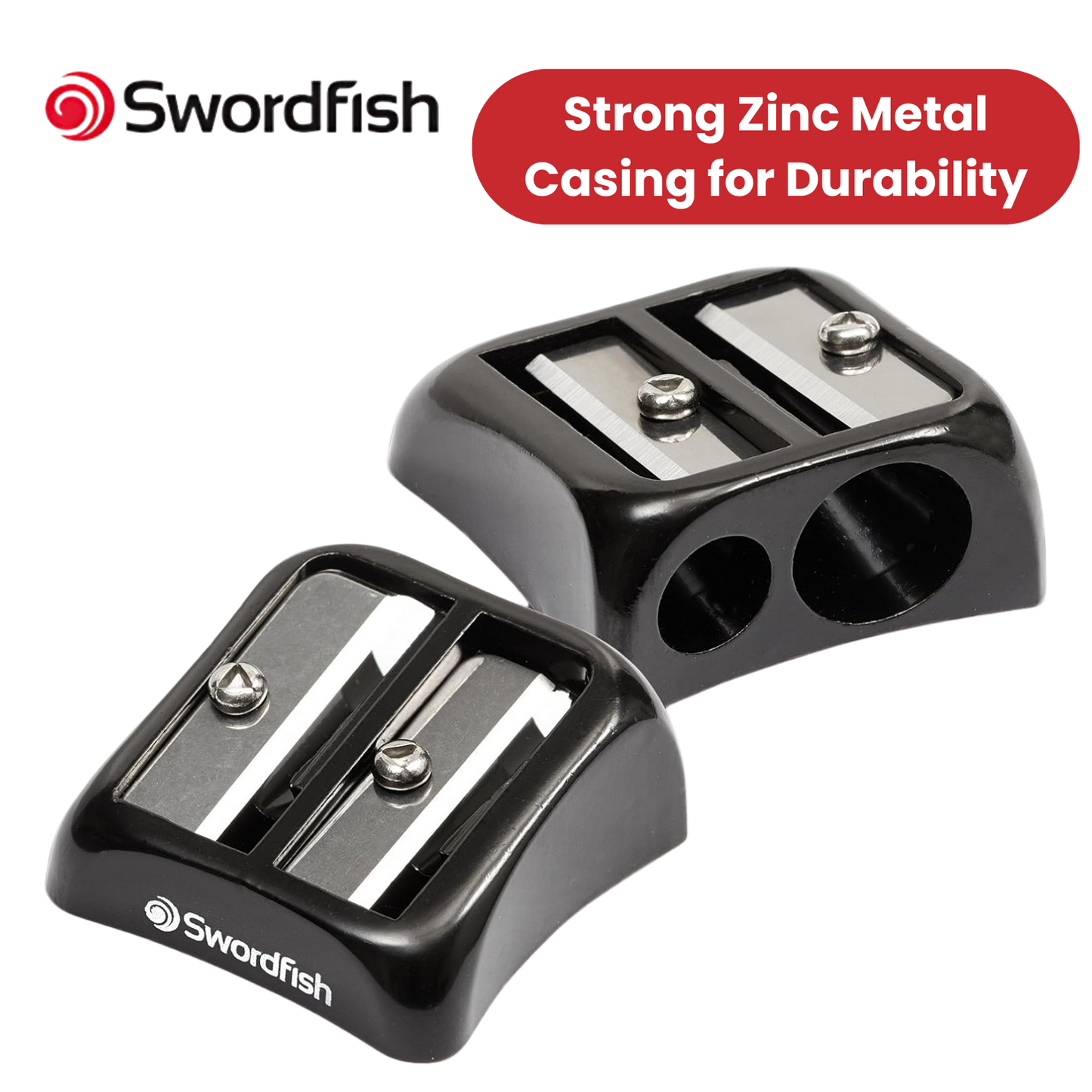 Swordfish Blinc Blinc Double-Hole Zinc Pencil Sharpener, Smooth & Stylish Black