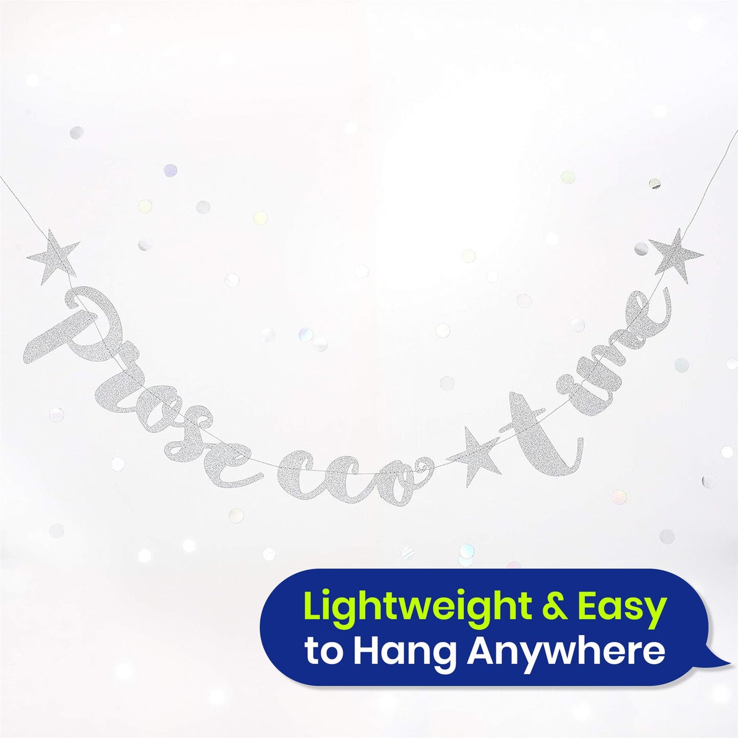 Prosecco Bunting 1.5m Silver Glitter Banner Prosecco Party Decoration for Events