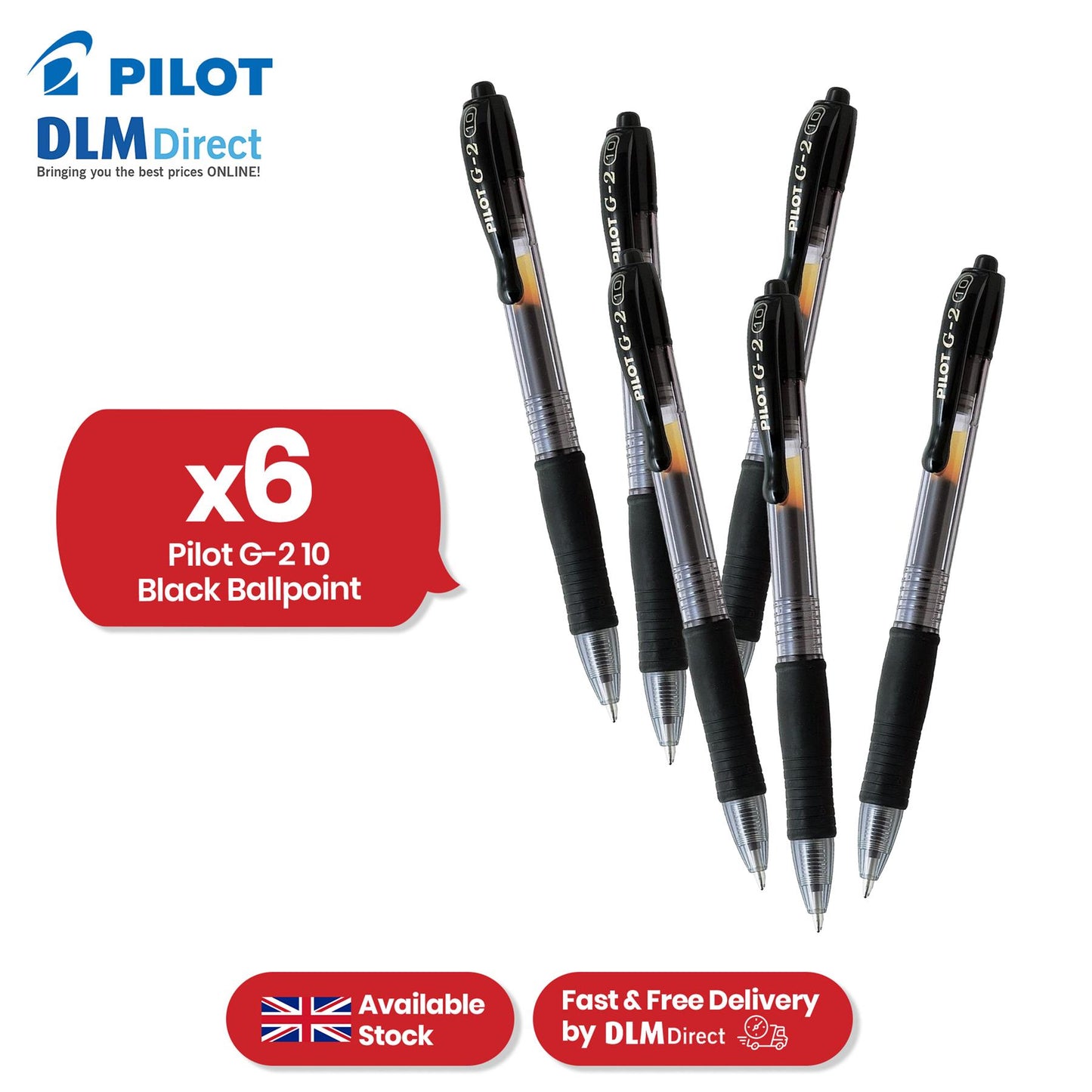 Pilot G-2 10 Broad Rollerball Pen - 0.6mm Tip Retractable Black Biros for Journaling