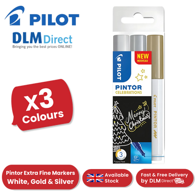 Pilot Pintor Extra Fine Paint Markers - White, Gold and Silver - Wallet of 3