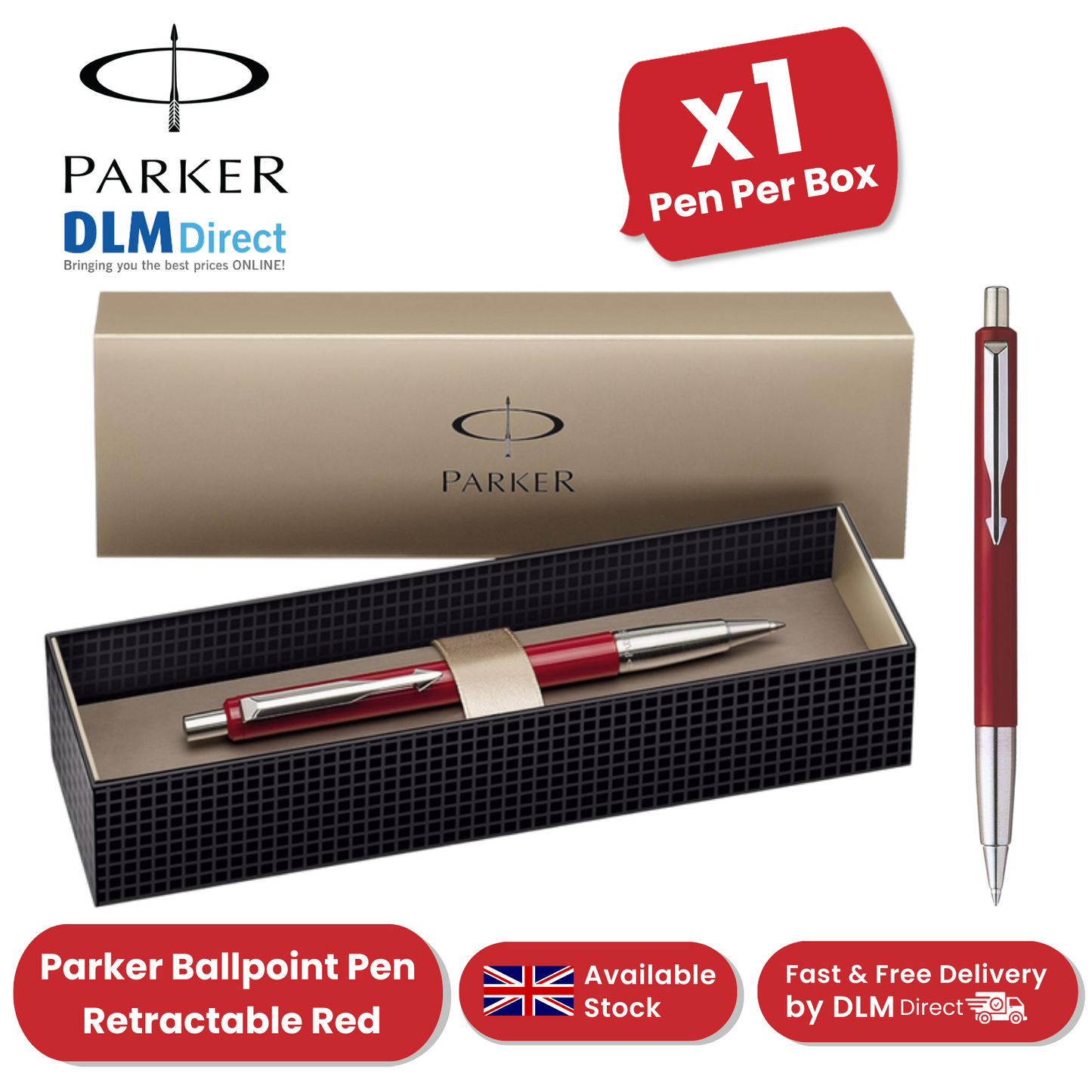 PARKER VECTOR RED BALLPOINT PEN MEDIUM NIB BLUE INK - Pack of 1 to 5