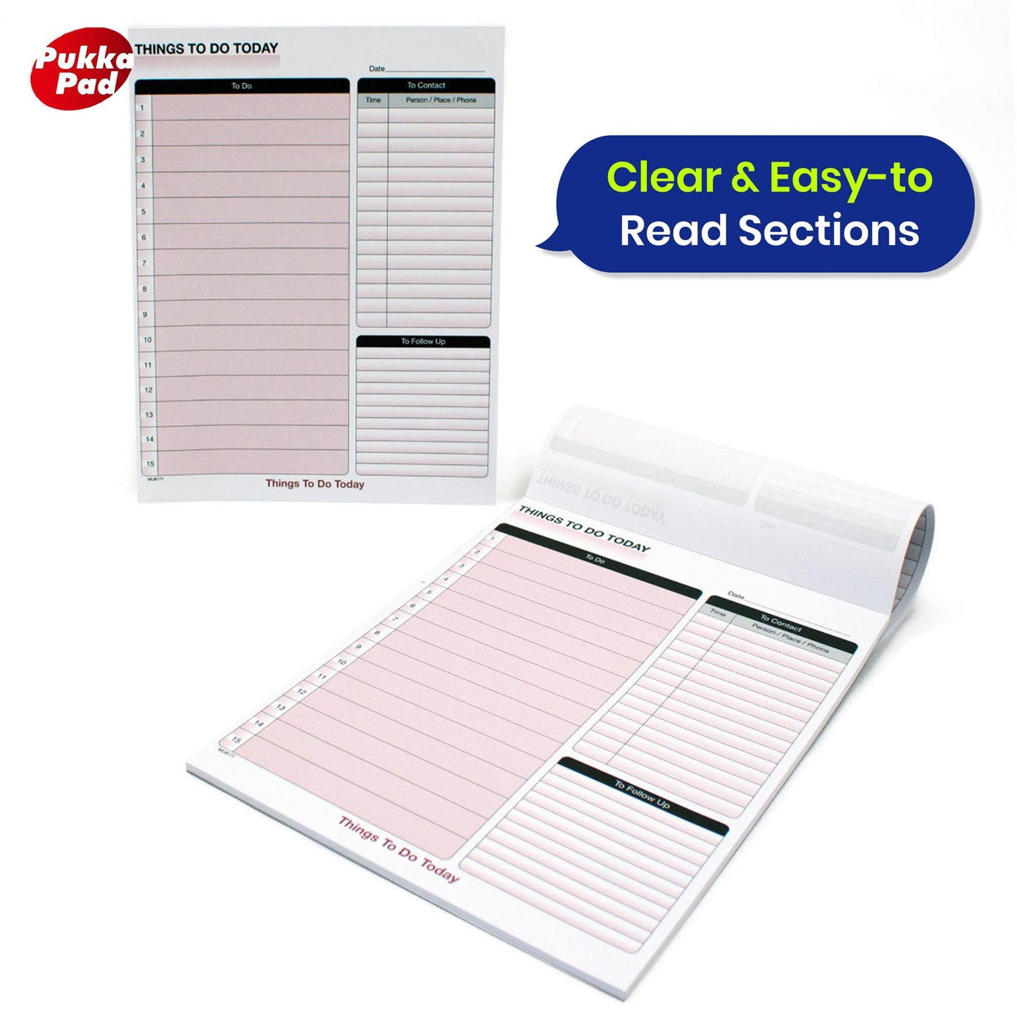 Things to Do Today Pad with Pre-Printed Sections and Hardback Cover for Planning
