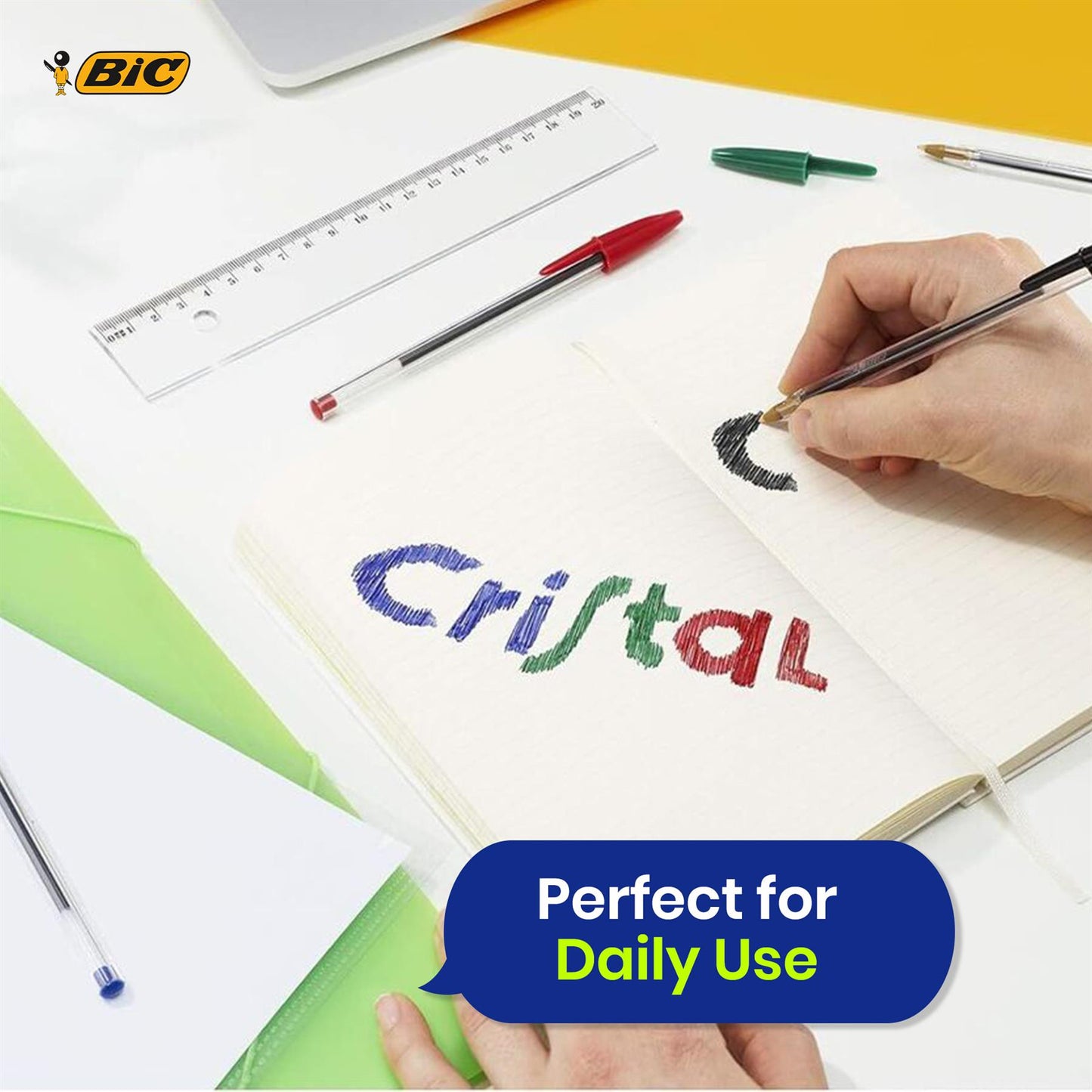 BIC Cristal Ballpoint Assorted Pens 1 pack (20+7) & Pukka Pad A5 Writing Pad 2x & BIC Markers 3x Stationery Pack