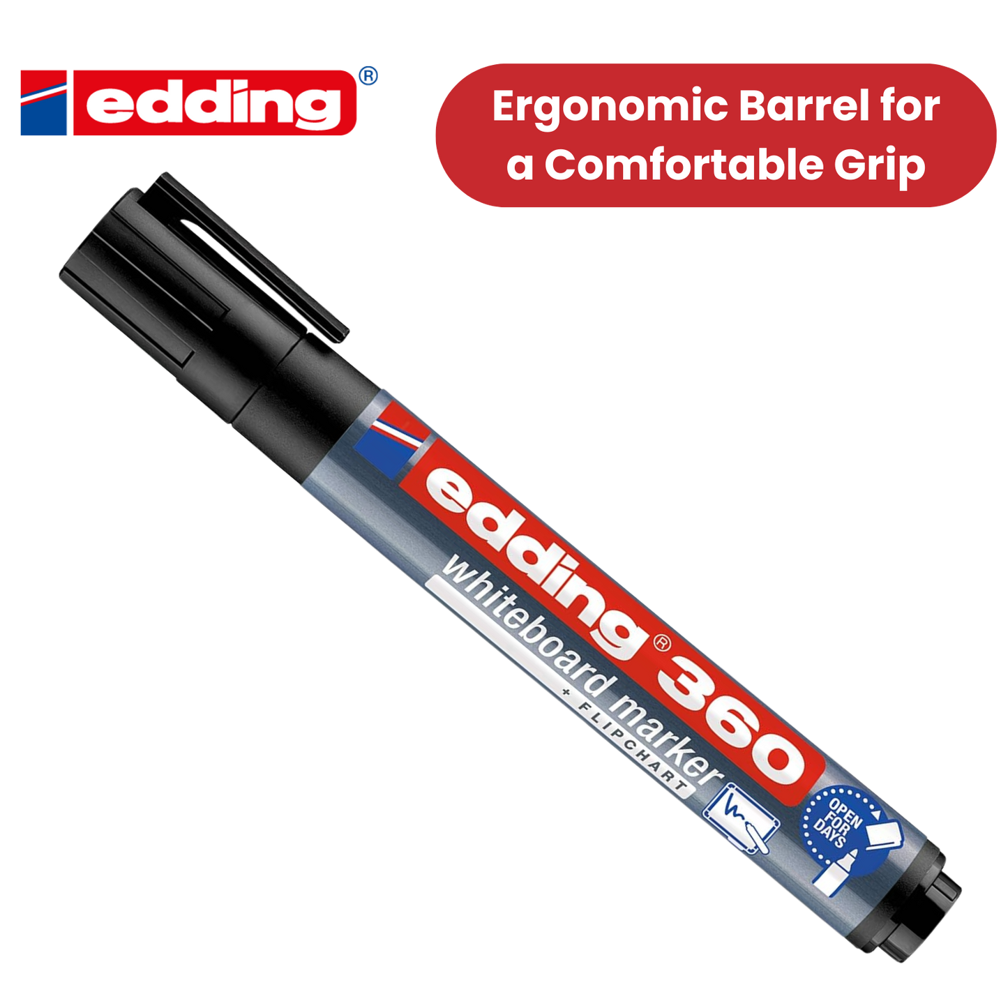 EDDING 360 BULLET TIP BLACK WHITEBOARD MARKERS - BOX OF 10