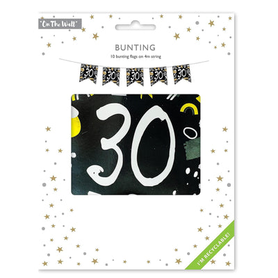 Happy 30th Birthday Black and White Bunting 4M Party Banner with 10 Flags Durable