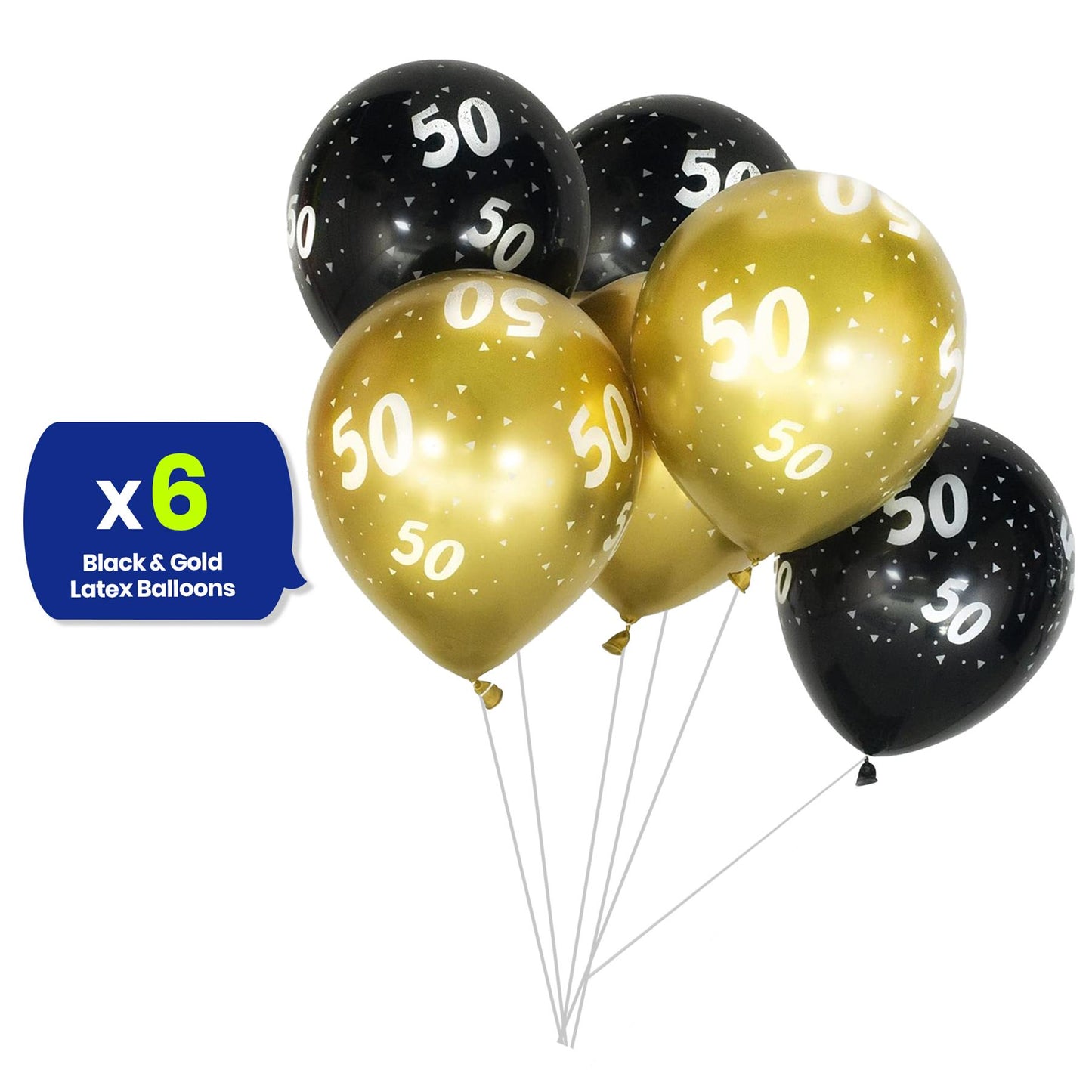 Age 50 Black and Gold Latex Balloons Milestone Birthday, 12 Inch Pack of 6