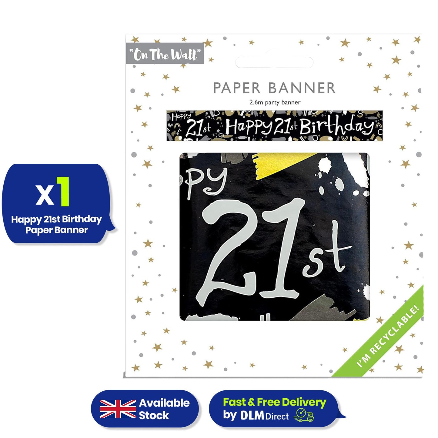 Happy 21st Birthday Black and White Recyclable Banner - 2.6m
