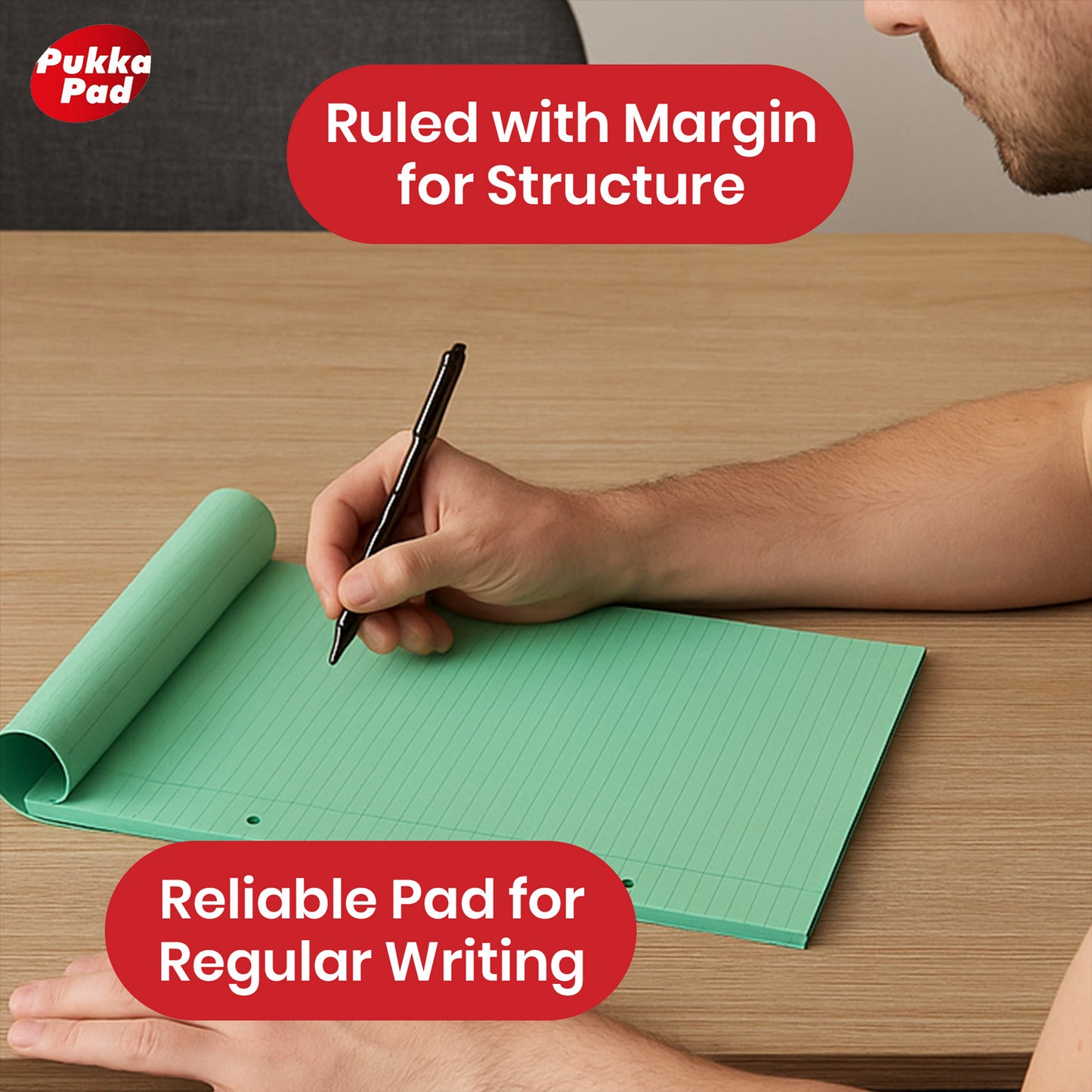 Pukka Pad Irlen A4 NotePad - 80gsm 100 Pages Green Paper Notebook, Lined Refill Notepads for Kids