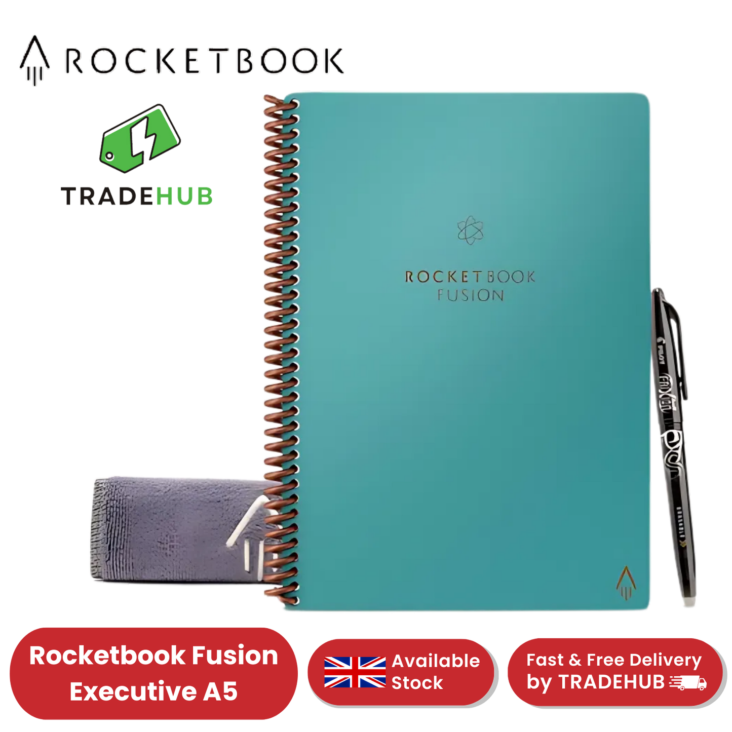 Rocketbook Fusion Executive A5 Smart Notebook Teal, Eco-Friendly & Reusable Page