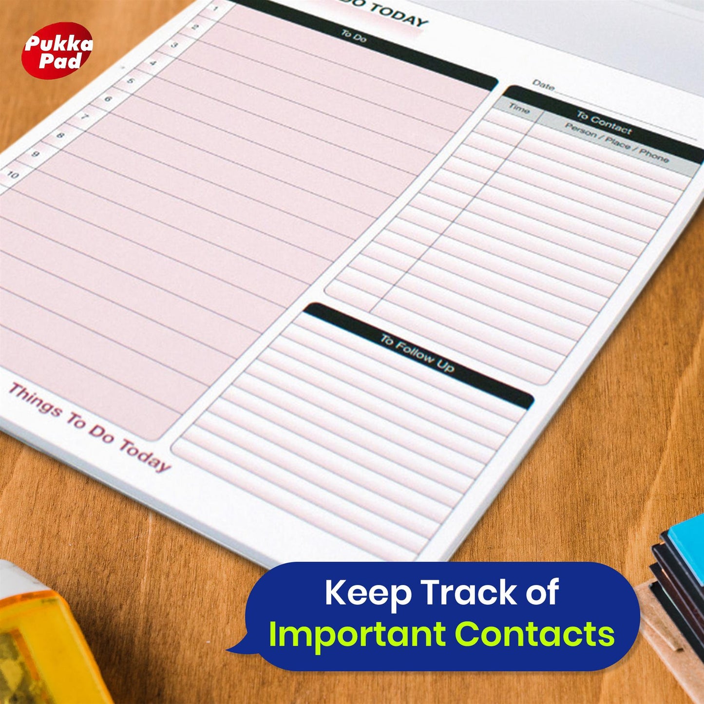 Things to Do Today Pad with Pre-Printed Sections and Hardback Cover for Planning