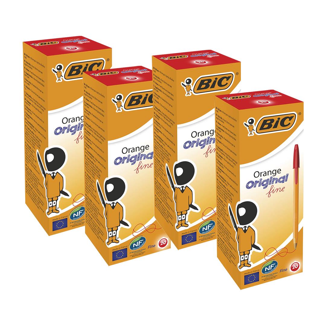 Bic Orange Ball Pen Fine Red Pk20