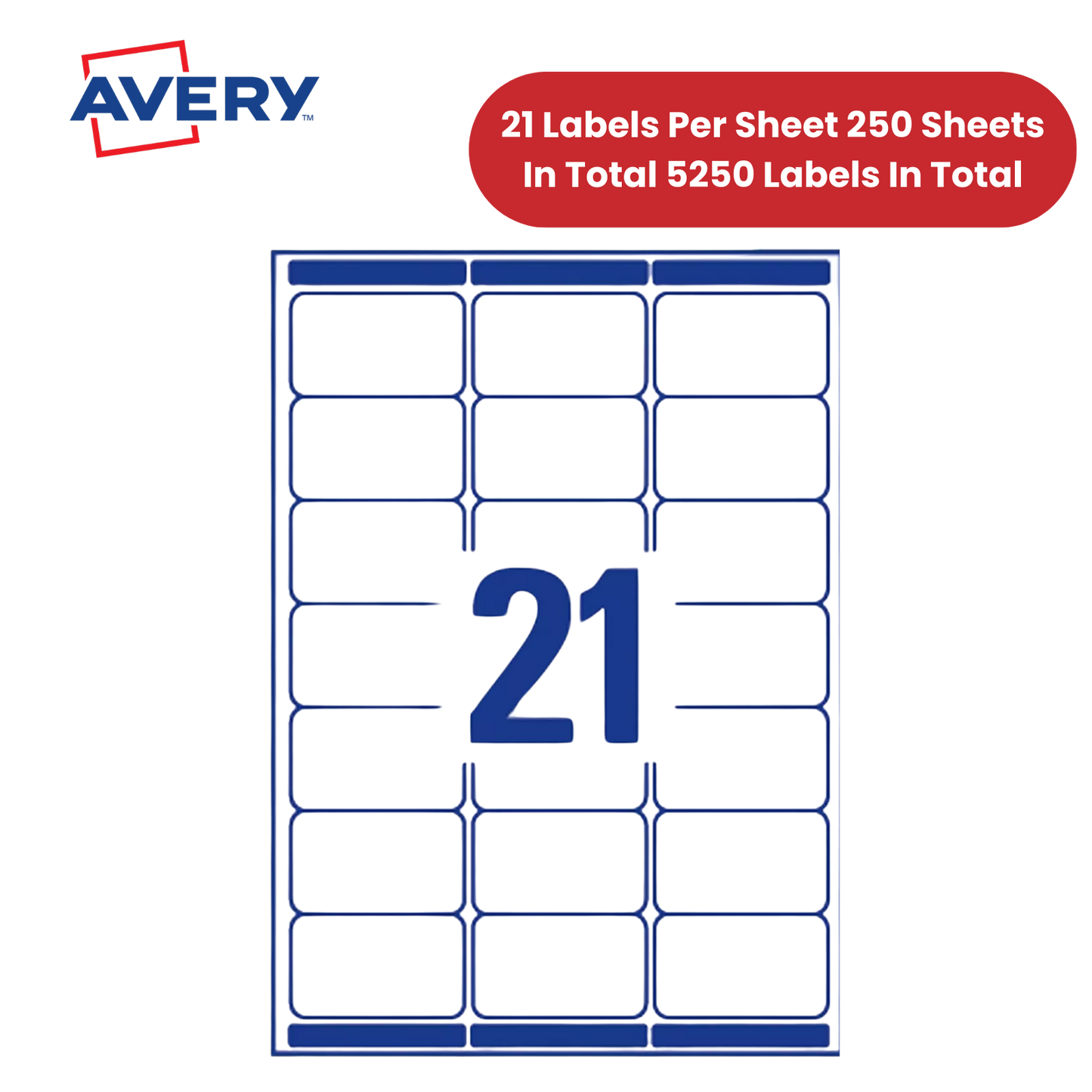 Avery L7160-250 Address Labels, 250 Sheets, 5250 Labels 63.5 x 38.1mm - 1 to 5