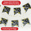 On The Wall Happy 60th Birthday Black and White Bunting 4m 10 Flags Garland
