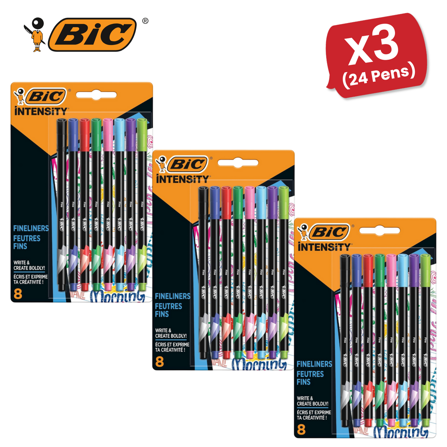 BIC Intensity Fine Felt Tip Pens Fine Point Assorted Colours - Pack of 8