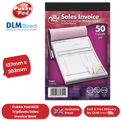 Pukka Pad NCR Triplicate Sales Invoice Book 203 x 137mm - Single - 1 to 36 Packs