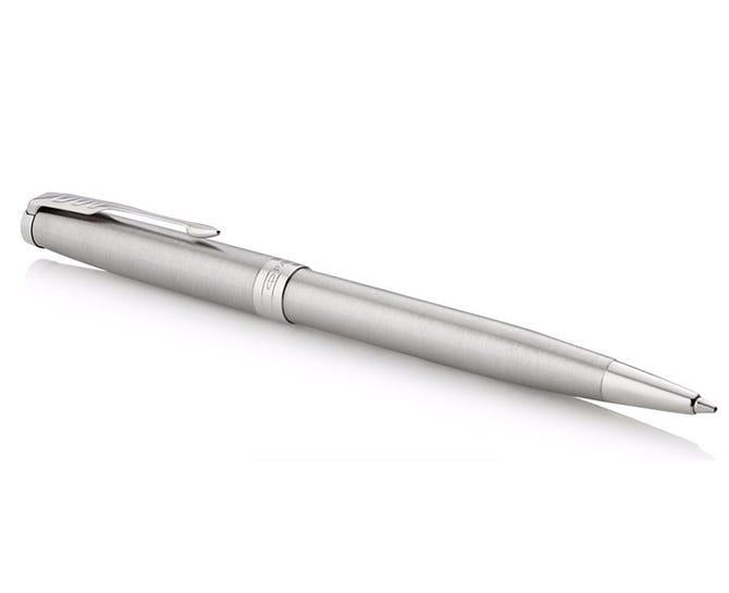 PARKER SET 16 SONNET STAINLESS STEEL CHROME TRIM BALLPOINT PEN MED NIB BLACK INK & PEN POUCH GIFT SET