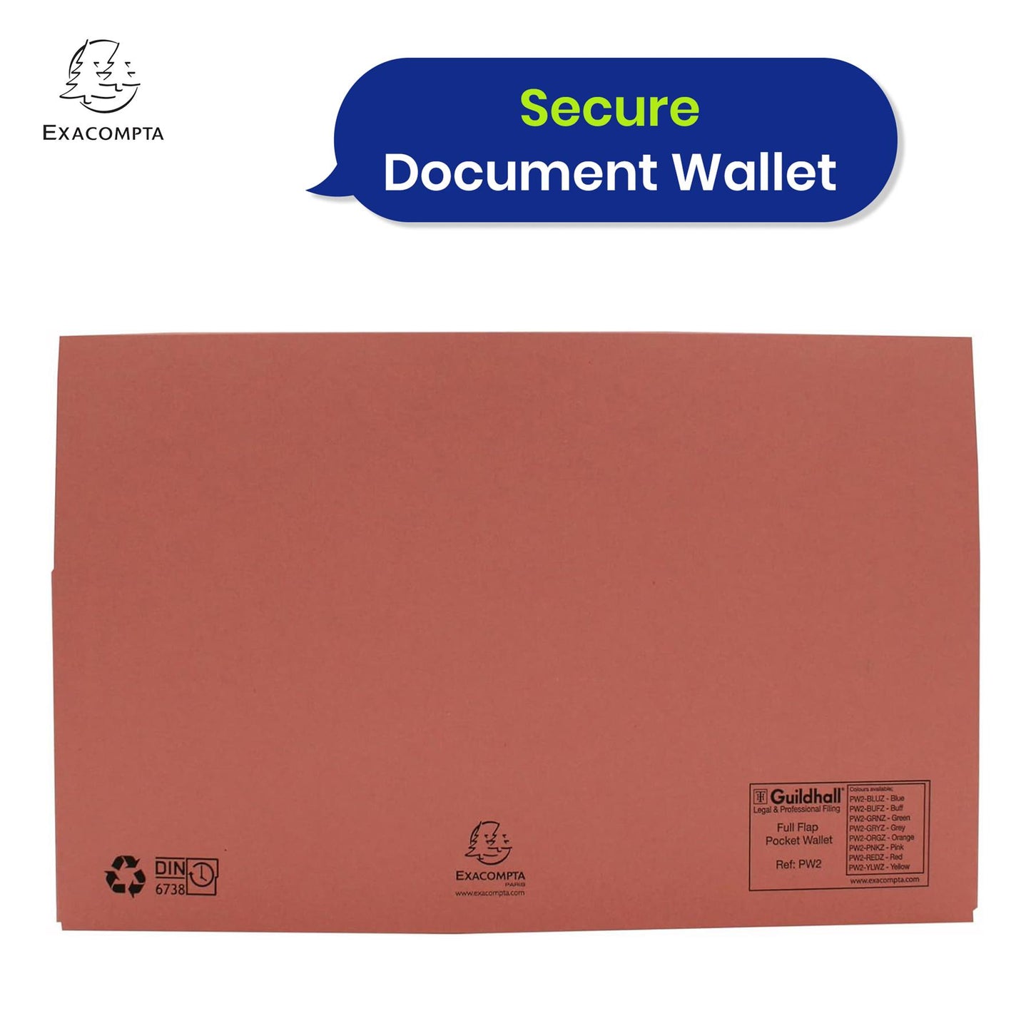 Exacompta Guildhall Full Flap Pocket Wallet – Foolscap Paper Organiser, 315gsm Document Folder(Pink)