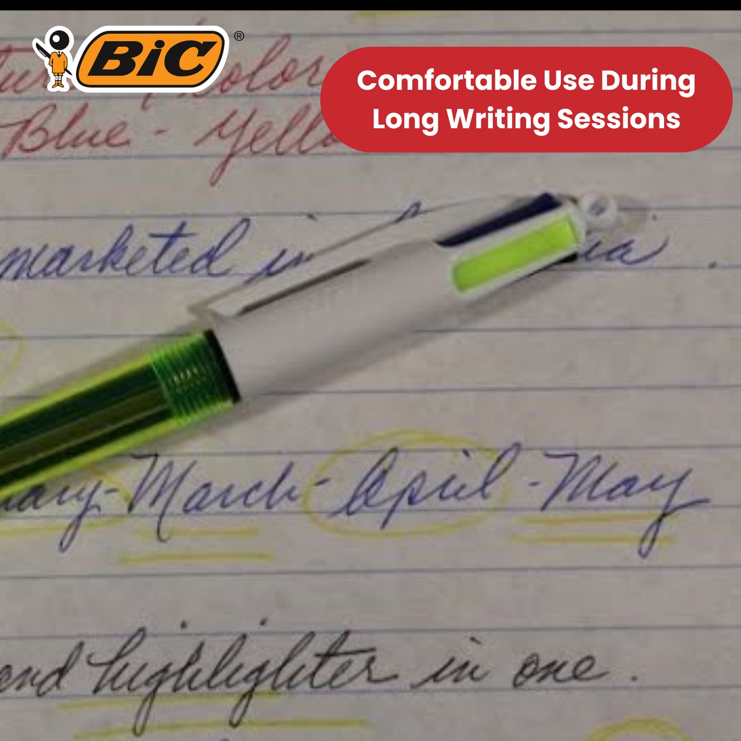 Bic 4 Colours Fluo Retractable Ballpoint Pen - Pack of 1