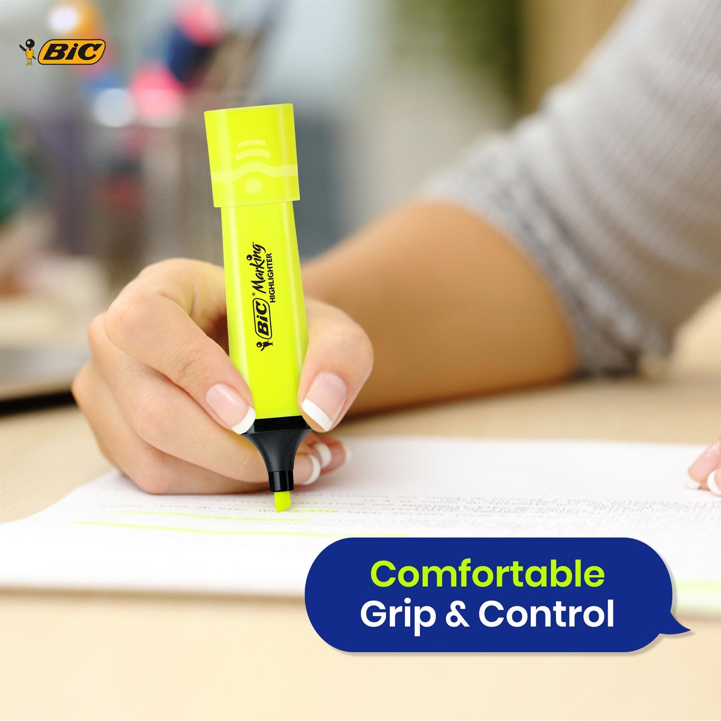 BIC Highlighter Flat Marker Pastel Yellow Pack of 3 & 4x Assorted  Neon Chisel Tip Quick Dry