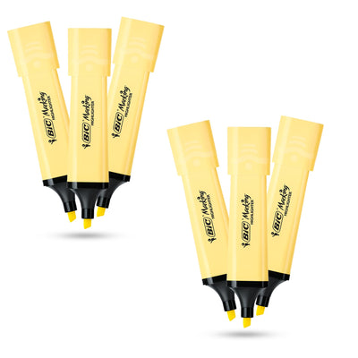 Bic Highlighter Flat - Pastel Yellow - Pack of 6