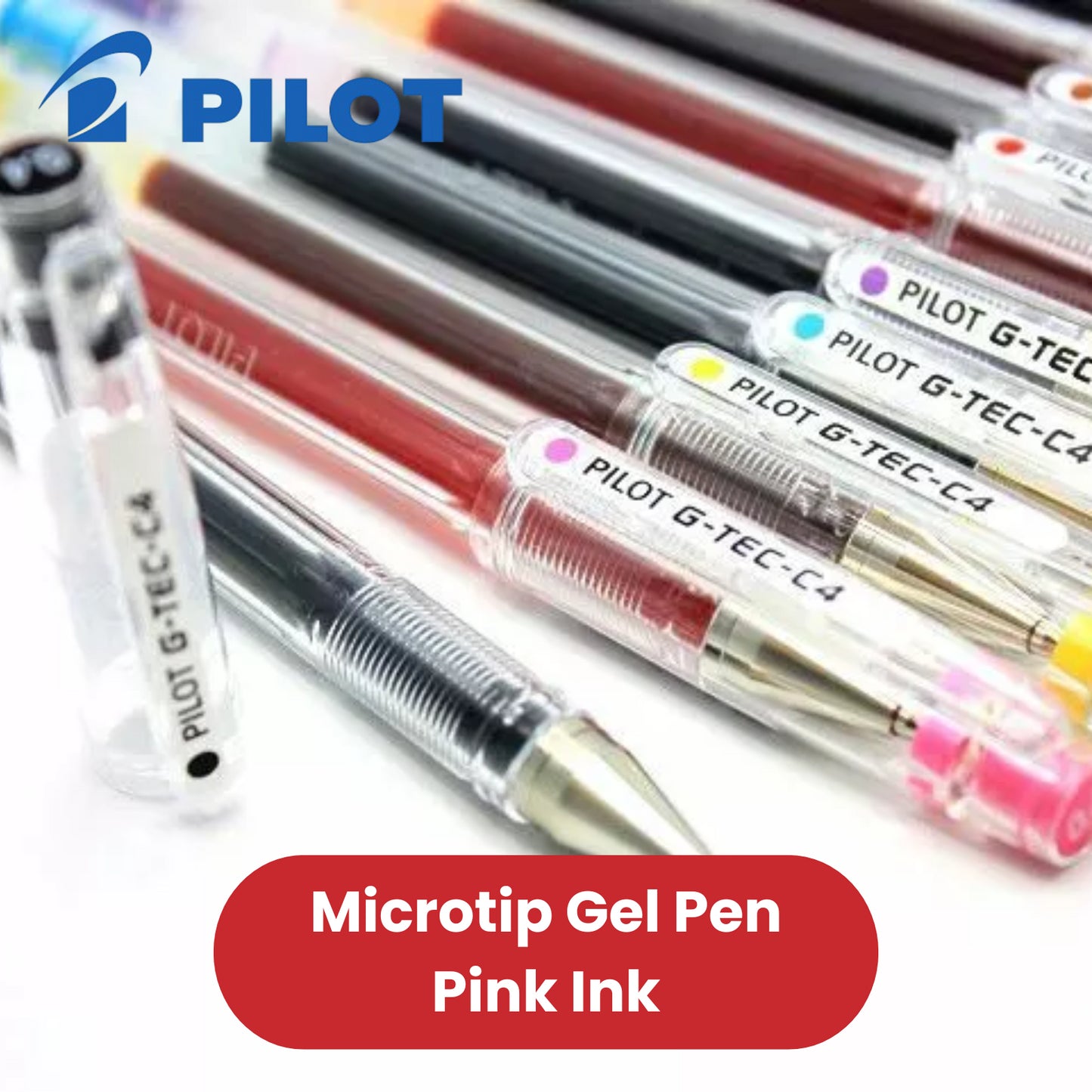 Pilot G Tec C4 Gel Rollerball Pens Microtip Extra Fine 0.4mm Gel Ink - Pink