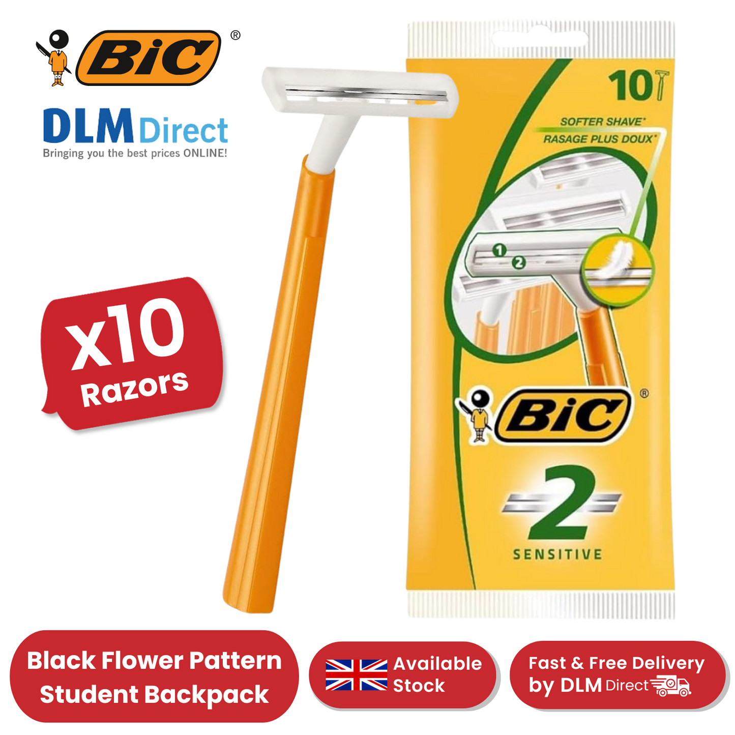 Bic 2 Sensitive Razors - Pack of 10 Razors