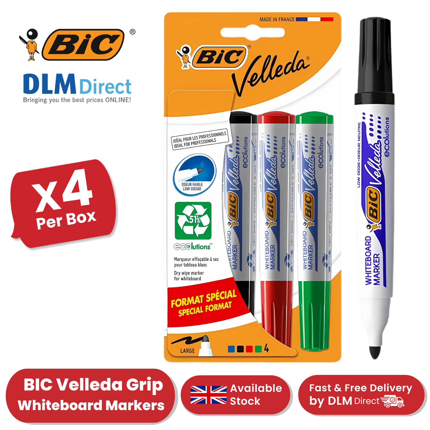 BIC Velleda 1701 ECOlutions Whiteboard Markers Assorted - Pack of 4