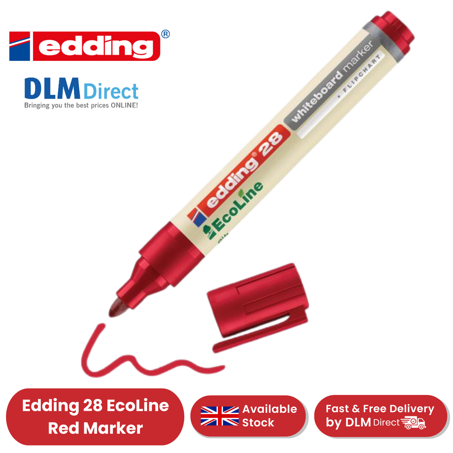 edding 28 Ecoline whiteboard marker - red  - round tip 1.5-3 mm
