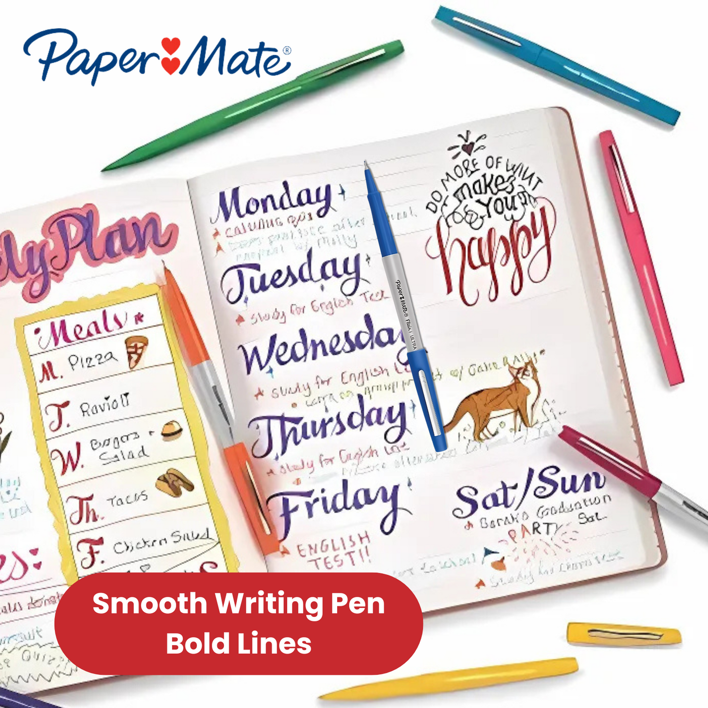 Paper Mate Flair Blue Felt Tip Pens 12 Pack, Medium Point 0.7 mm, Low Bleed